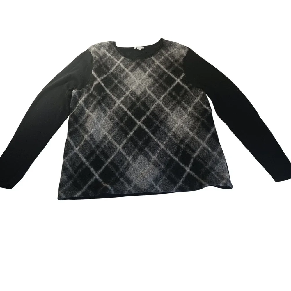 J.Jill Argyle Sweater Wool Blend Black Gray Womens XL Black Grey Sweater Minimal